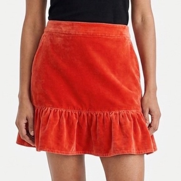 J. Crew Dresses & Skirts - J. Crew Red Orange Velvet Skirt Medium PR5879 Party Pockets Ruffles‎